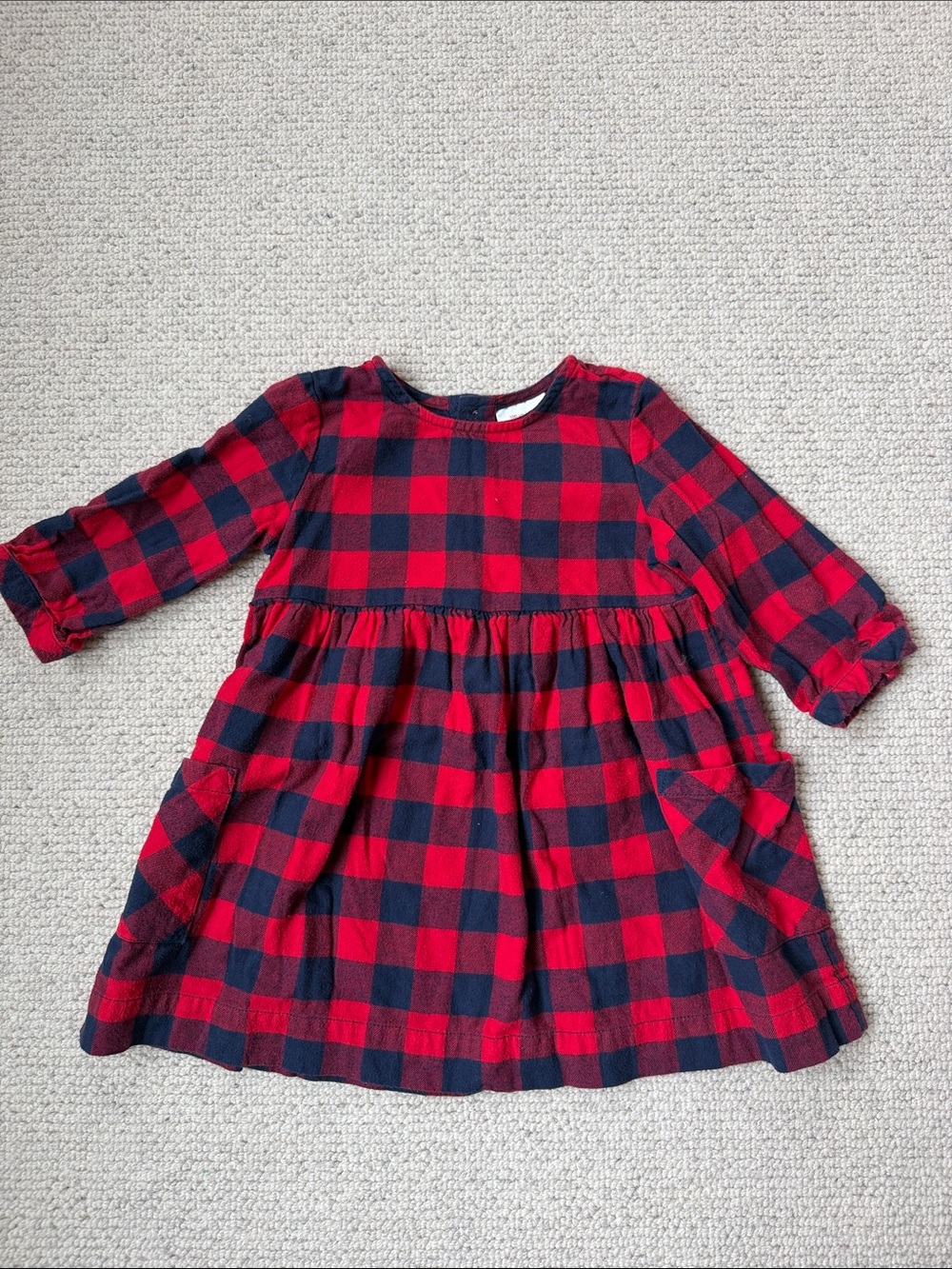 Hanna Andersson Red and Navy Buffalo Plaid Flannel Long-Sleeve Dress